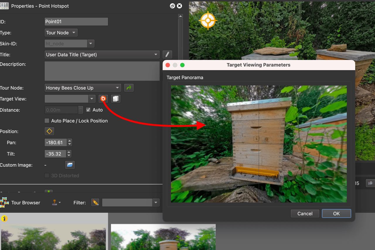 Open the Target Viewing Parameters to adjust the Target View.