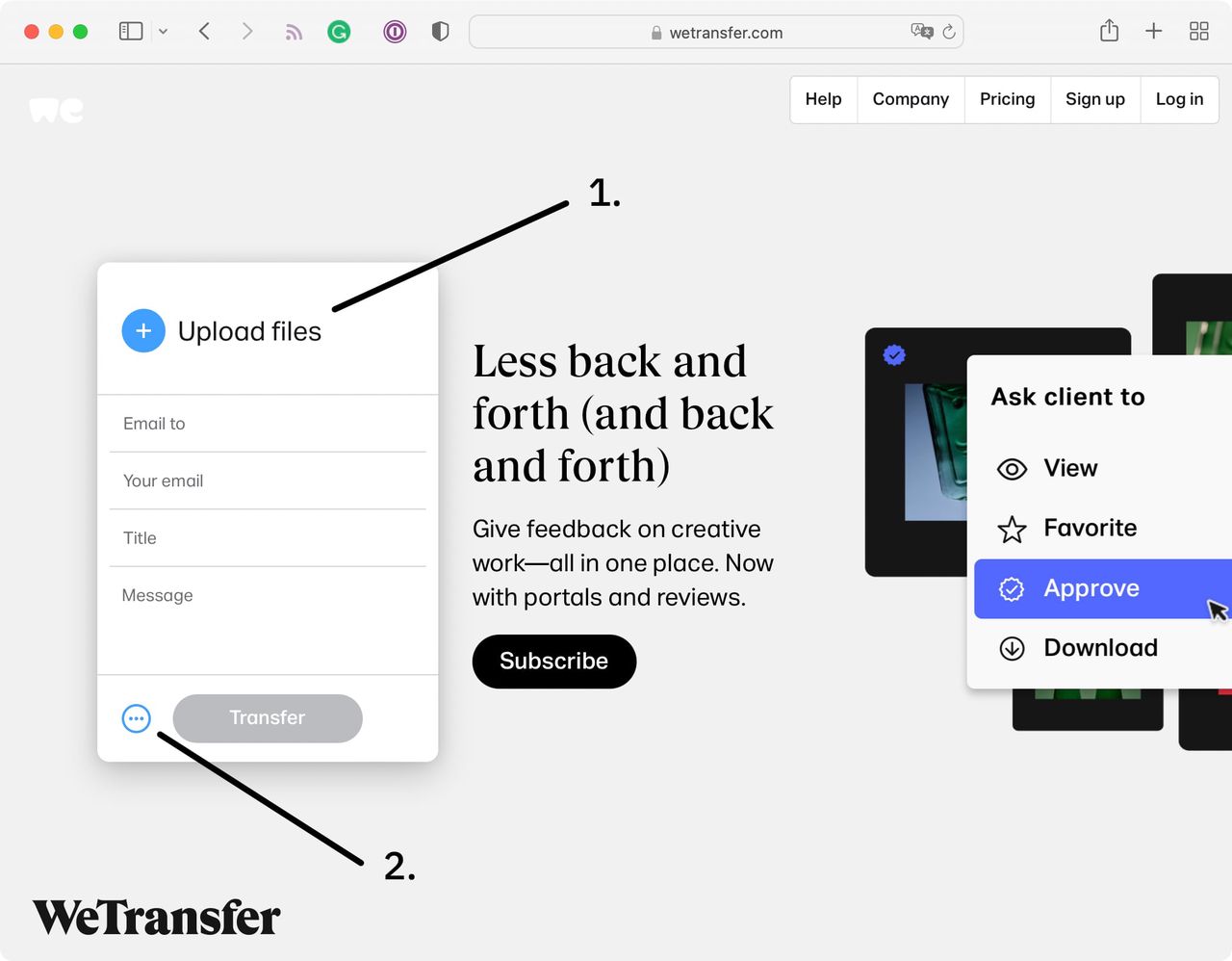 Add files, then select Get Transfer Link.