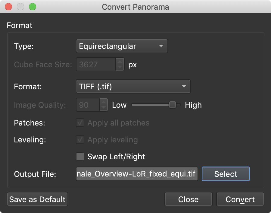 Convert Panorama Settings