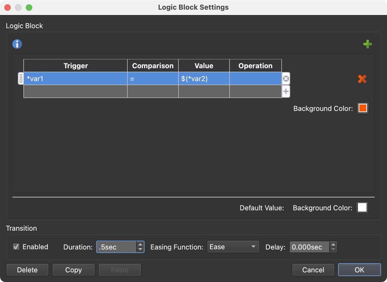 Comparing variables, using the Variable placeholder for value.