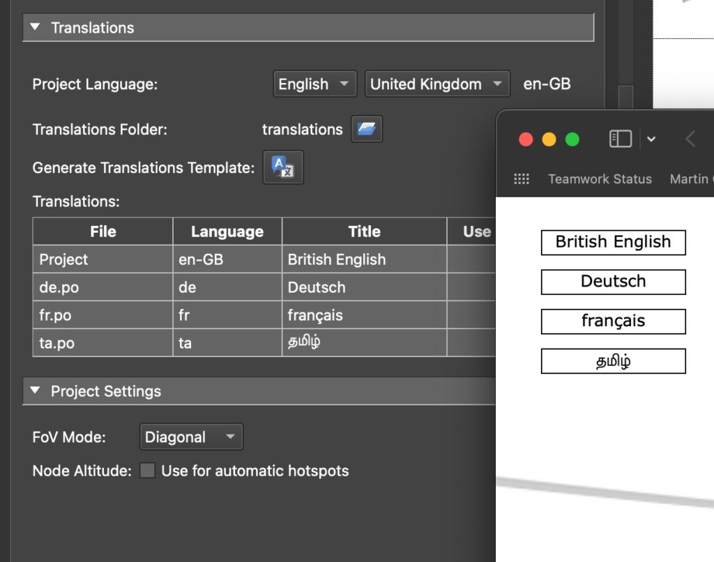 Pano2VR's supports translations which can be seen listed in the translation tables. Then in the Skin Editor, use the Cloner to automatically create Language menu for multilingual virtual tours.