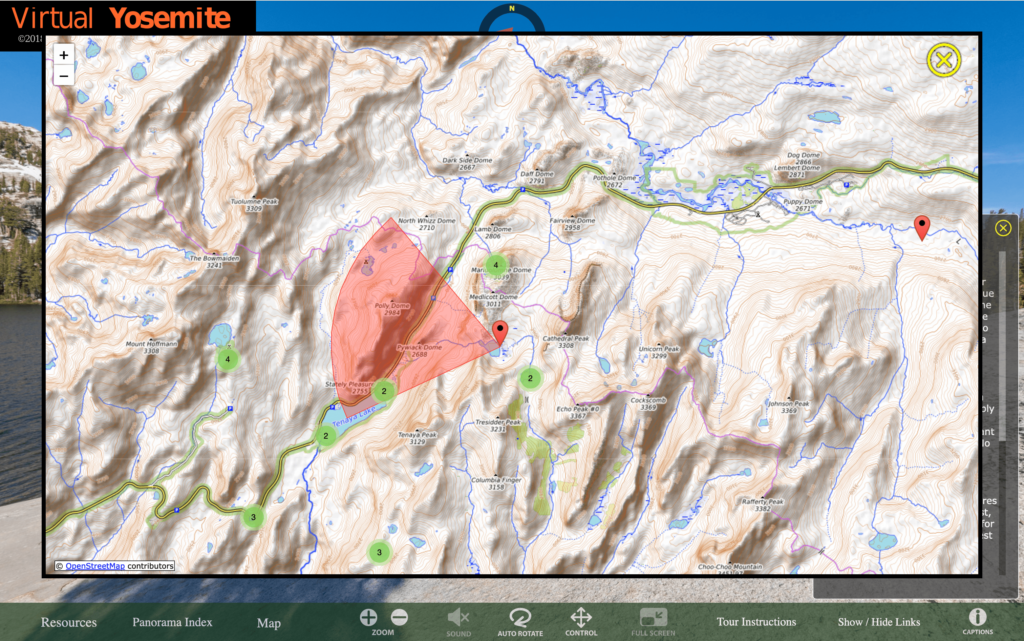 Map of the area for the Virtual Yosemite that uses Terrain OpenStreetMaps