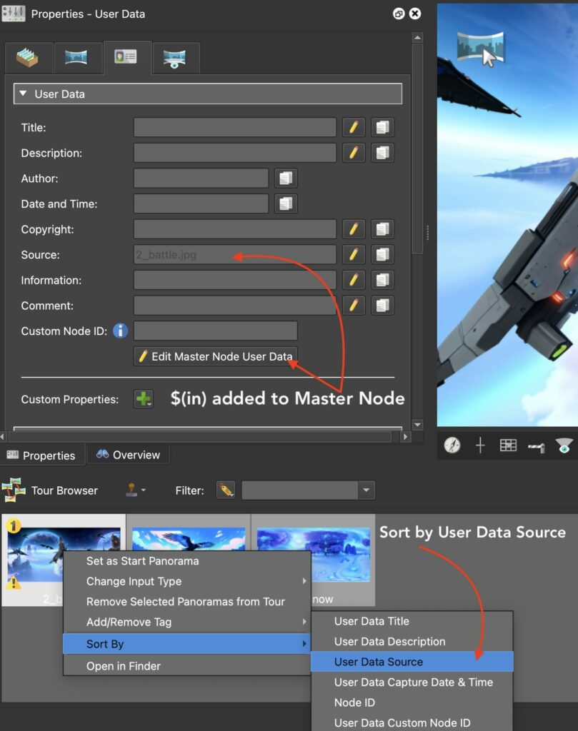 Sort the Tour Browser using placeholders in the Master Node of Pano2VR.