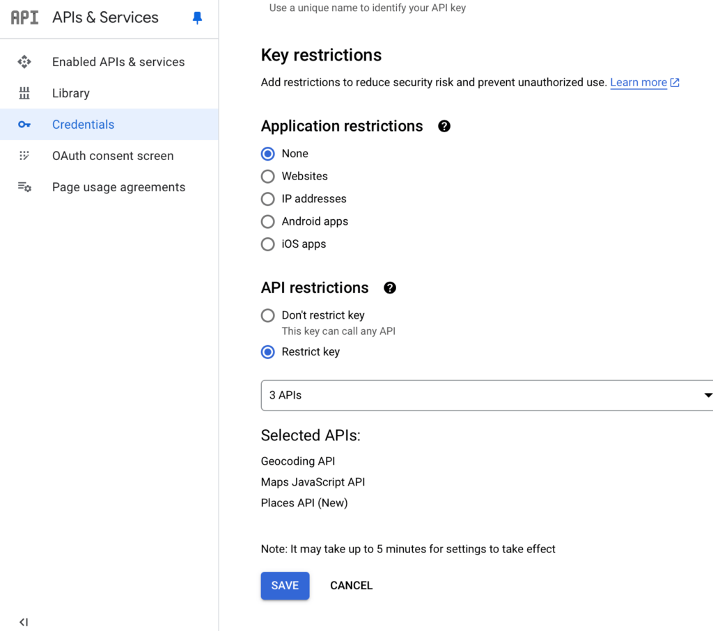 Screenshot of adding the required APIs to the Google Maps API key for Street View fo use in Pano2VR.