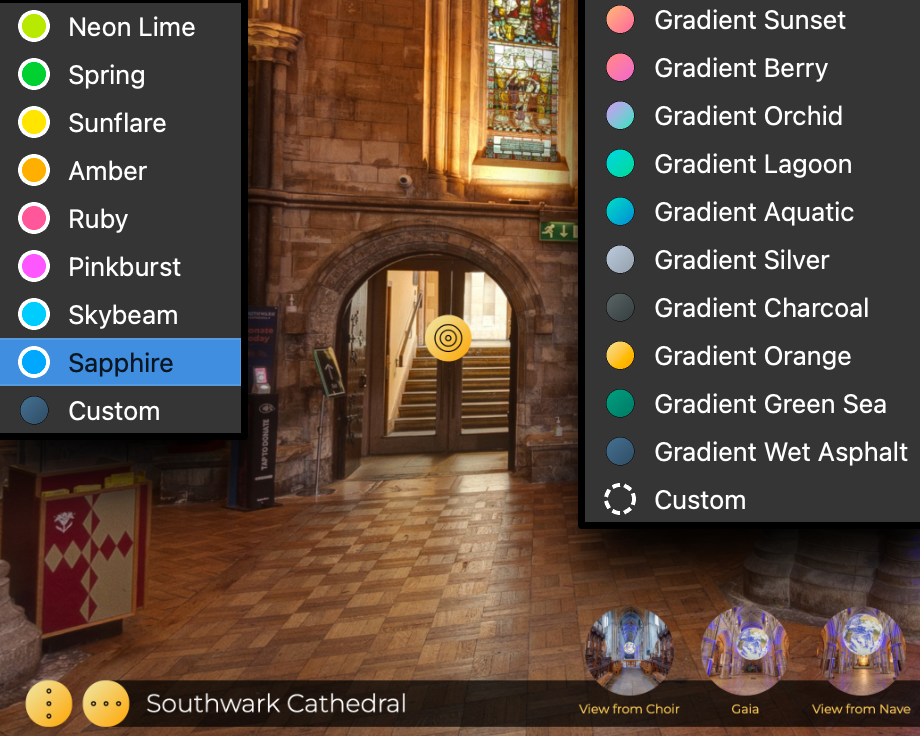 Pano2VR 8's default skins now have colors and gradiants to choose from.