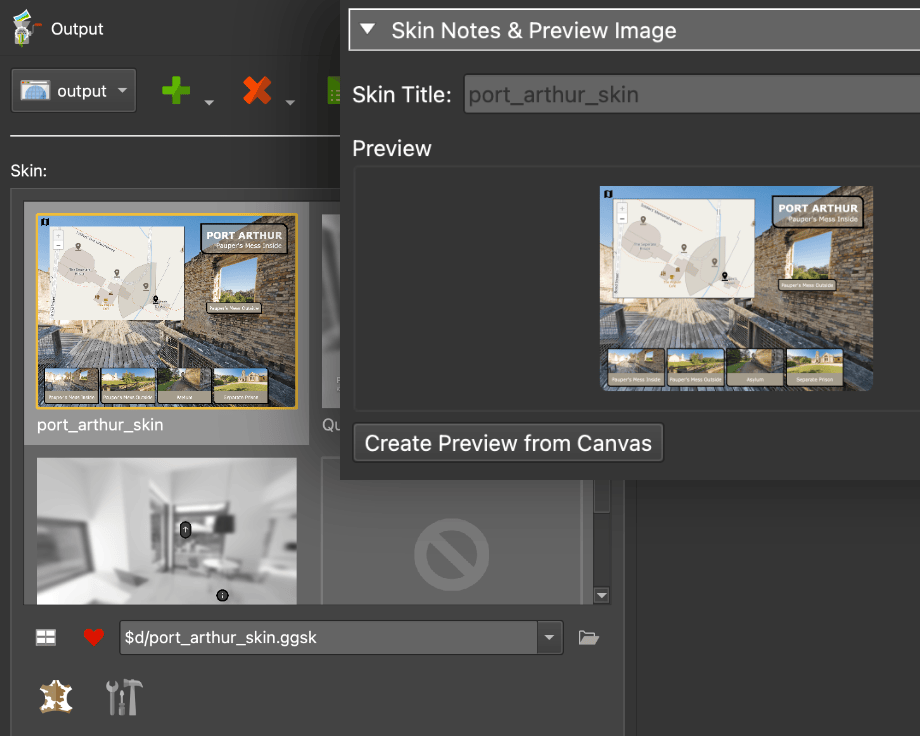 Pano2VR 8's new skin grid view that shows favorite skins, and custom preview images and titles for the skin.